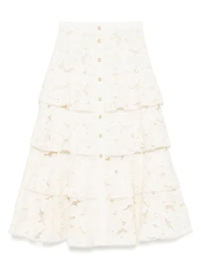 SANDRO FLORAL-EMBROIDERED MIDI SKIRT