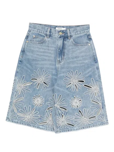 Sandro Floral-embroidered Shorts In Blue