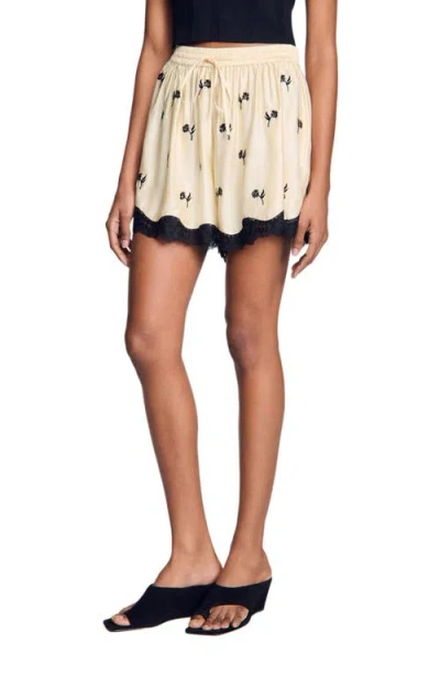 Sandro Floral Embroidered Shorts In Animal Print