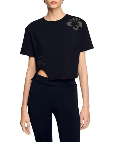 SANDRO FLORAL EMBROIDERY TEE