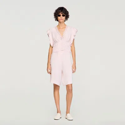 Sandro Floral Jacquard Crop Top In Pink