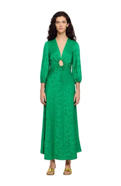 Sandro Womens Green Jacquard Floral-motif Woven Maxi Dress