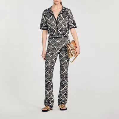 Sandro Floral Jacquard Trousers In Black