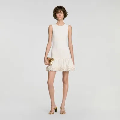 Sandro Floral Knit Mini Dress In Neutral