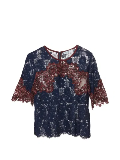 Pre-owned Sandro Floral Lace Blouse In Blue