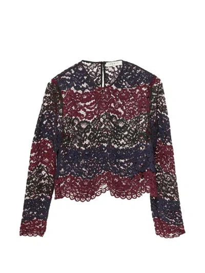 Pre-owned Sandro Floral Lace Scalloped Top In Red
