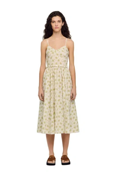Sandro Floral Maxi Dress With Straps In White