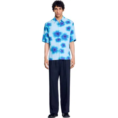Sandro Floral Motif Shirt In Blue Sky