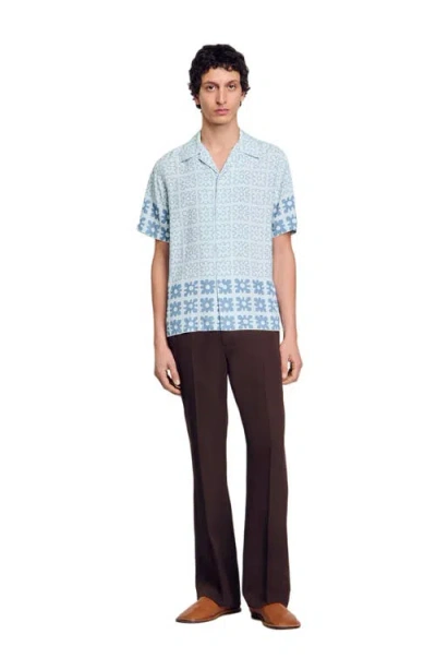 Sandro Floral Motif Shirt In Blue Sky