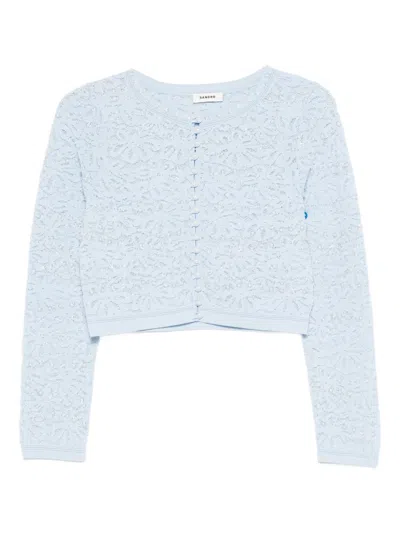 Sandro Floral-pattern Cardigan In Blue