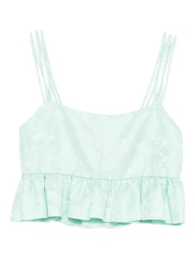 Sandro Floral-pattern Ruffled Top In Green