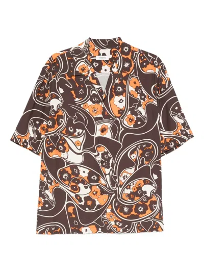 Sandro Floral-pattern Short-sleeve Shirt In Brown