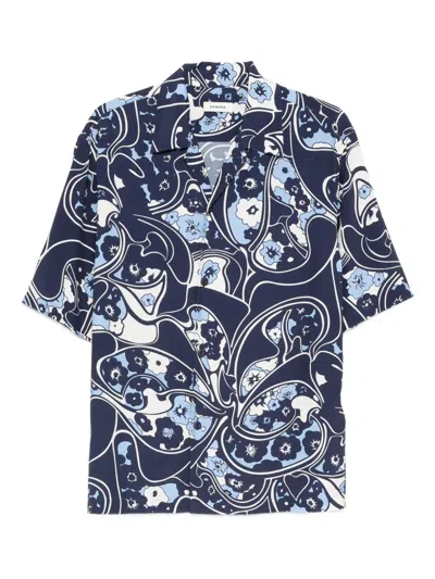 Sandro Floral-pattern Short-sleeves Shirt In Blue