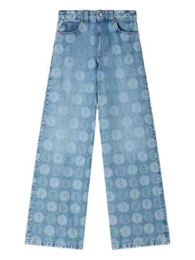 Sandro Floral-pattern Wide-leg Jeans In Blue