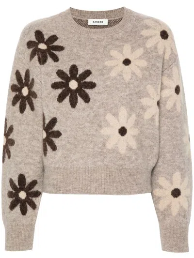 Sandro Floral-patterned Jumper In Naturels
