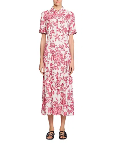 Sandro Floral Patterned Maxi Dress In White/red