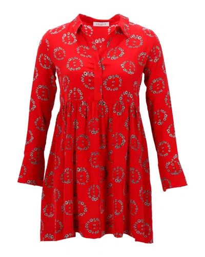 Sandro Floral Peace Sign Print Mini Dress In Red Silk