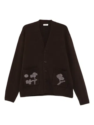Sandro Floral-pocket Wool Cardigan In Brown