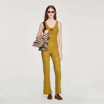 Sandro Floral Pointelle Knit Top In Green