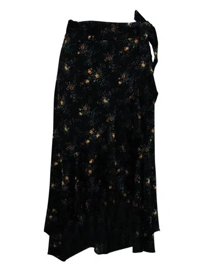 Pre-owned Sandro Floral-print Asymmetric Skirt In Black