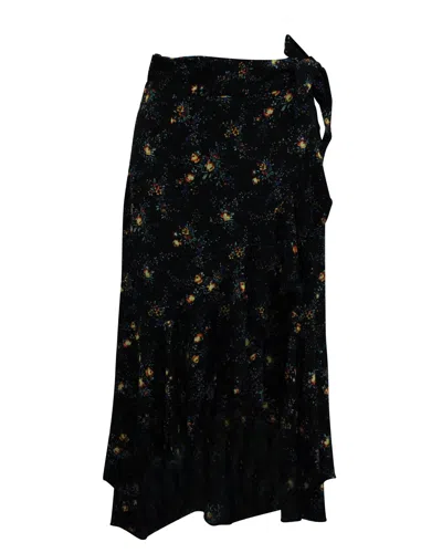 Sandro Floral Print Asymmetric Skirt In Black Viscose
