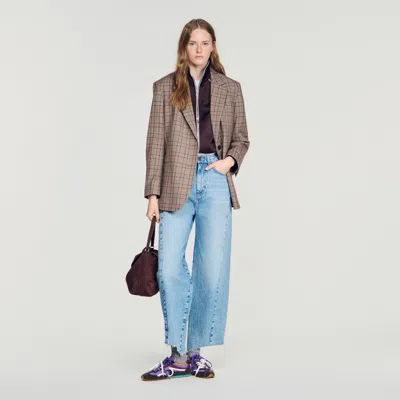 Sandro Floral Print Barrel Jeans In Blue
