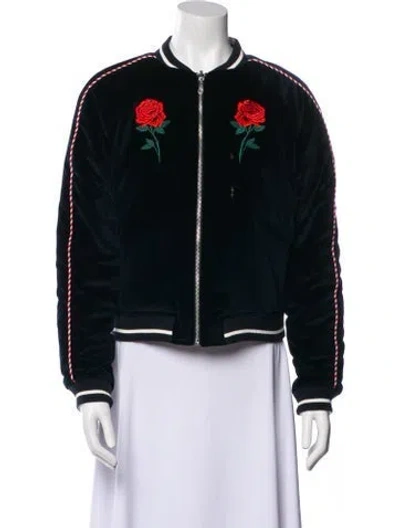 Pre-owned Sandro Floral Print Bomber Jacket In Black