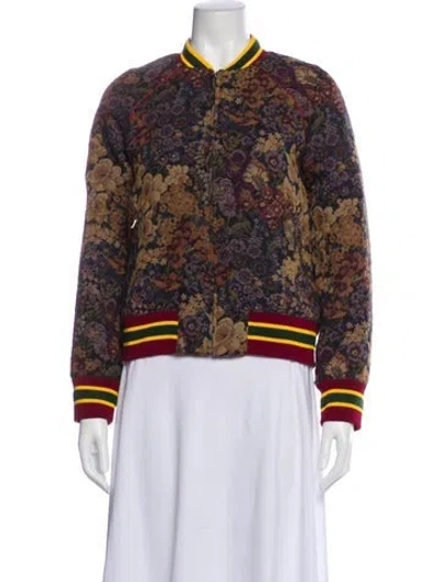 Pre-owned Sandro Floral Print Bomber Jacket In Brown