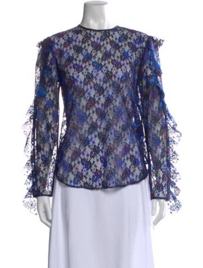 Pre-owned Sandro Floral Print Crew Neck Blouse In Blue