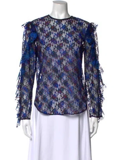 Pre-owned Sandro Floral Print Crew Neck Blouse In Blue