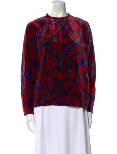 Pre-owned Sandro Floral Print Crew Neck Blouse In Red