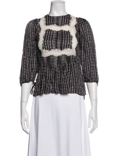 Pre-owned Sandro Floral Print Crew Neck Blouse In White