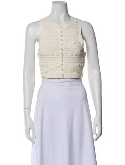 Pre-owned Sandro Floral Print Crew Neck Crop Top In Neutral