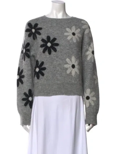 Pre-owned Sandro Floral Print Crew Neck Sweater In Gray