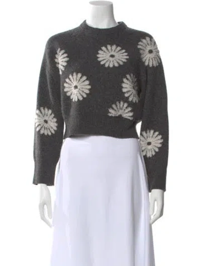 Pre-owned Sandro Floral Print Crew Neck Sweater In Gray