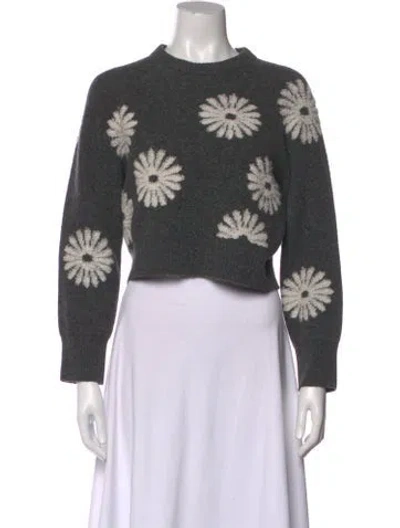 Pre-owned Sandro Floral Print Crew Neck Sweater In Gray