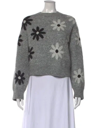 Pre-owned Sandro Floral Print Crew Neck Sweater In Gray