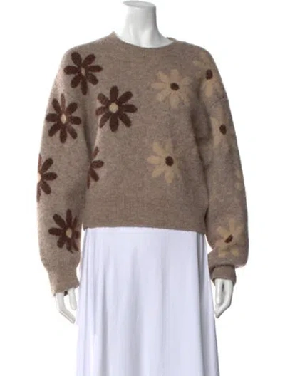 Pre-owned Sandro Floral Print Crew Neck Sweater In Neutral