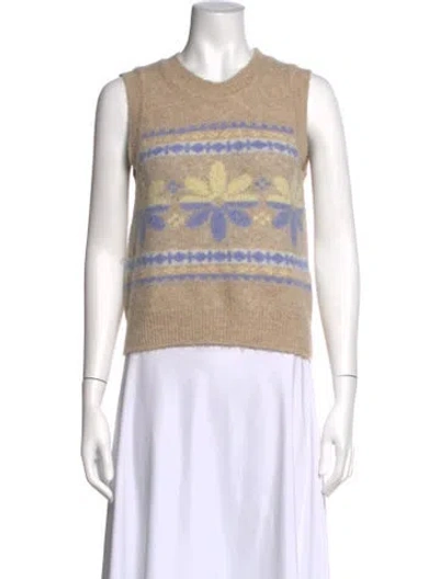 Pre-owned Sandro Floral Print Crew Neck Sweater In Neutrals