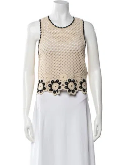 Pre-owned Sandro Floral Print Crew Neck Sweater In Neutrals