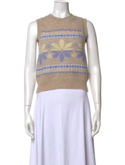 Pre-owned Sandro Floral Print Crew Neck Sweater W/ Tags In Neutral