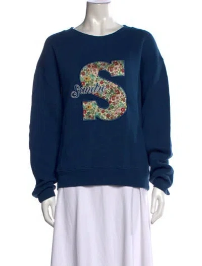 Pre-owned Sandro Floral Print Crew Neck Sweatshirt In Blue