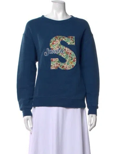Pre-owned Sandro Floral Print Crew Neck Sweatshirt In Blue