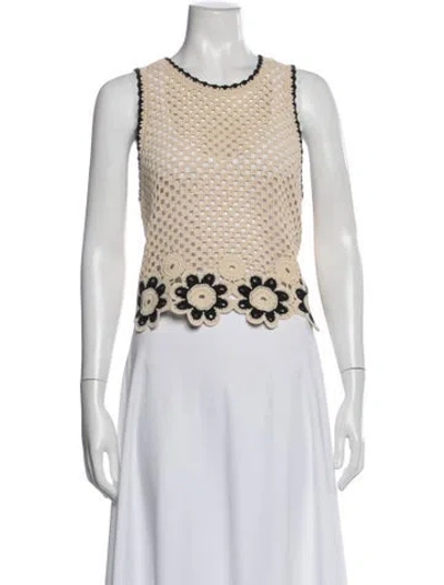 Pre-owned Sandro Floral Print Crew Neck Top In Black