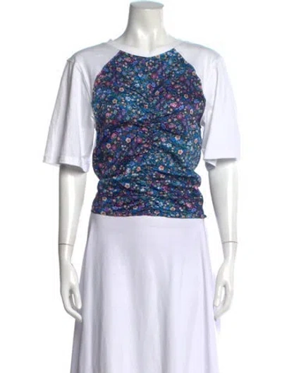 Pre-owned Sandro Floral Print Crew Neck Top In Blue