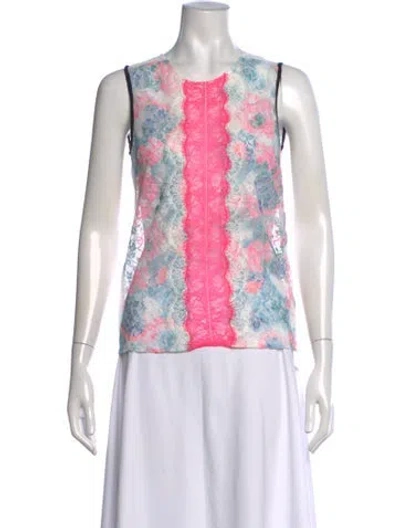 Pre-owned Sandro Floral Print Crew Neck Top In White