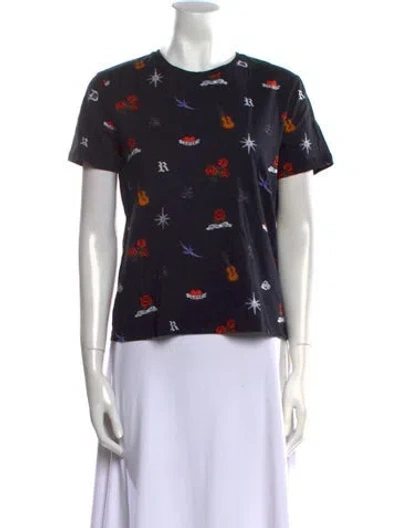 Pre-owned Sandro Floral Print Crew Neck T-shirt In Blue