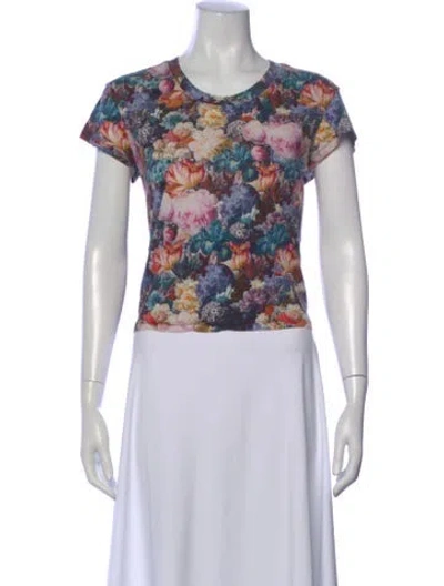 Pre-owned Sandro Floral Print Crew Neck T-shirt In Pink
