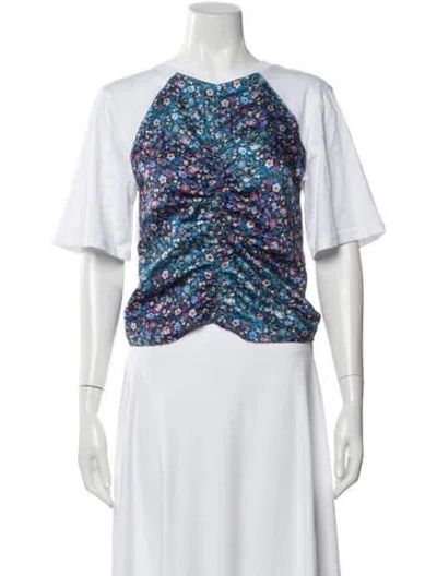 Pre-owned Sandro Floral Print Crew Neck T-shirt In White