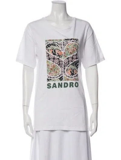 Pre-owned Sandro Floral Print Crew Neck T-shirt In White